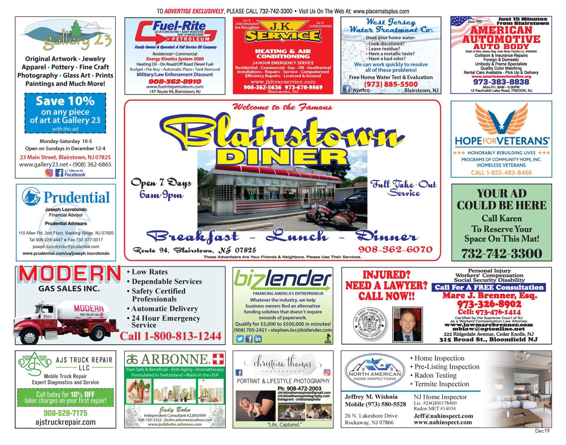 Advertising Placemats Northern, NJ Placemats Plus Service