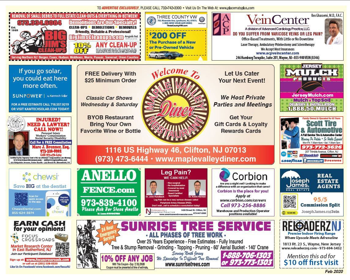 Advertising Placemats Northern, NJ Placemats Plus Service