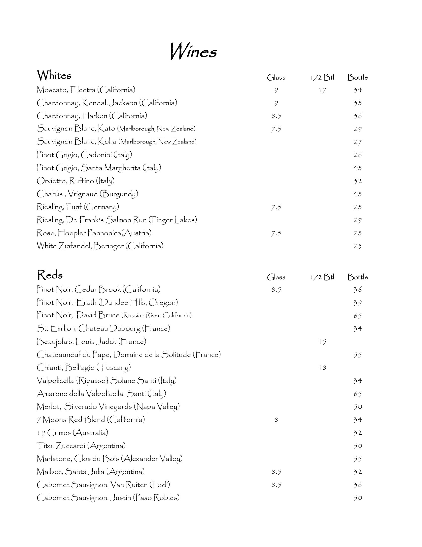 WINE AND BEER LIST