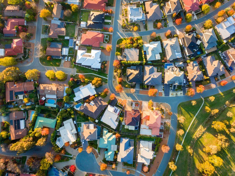 Aerial view of Australian housing neighborhood