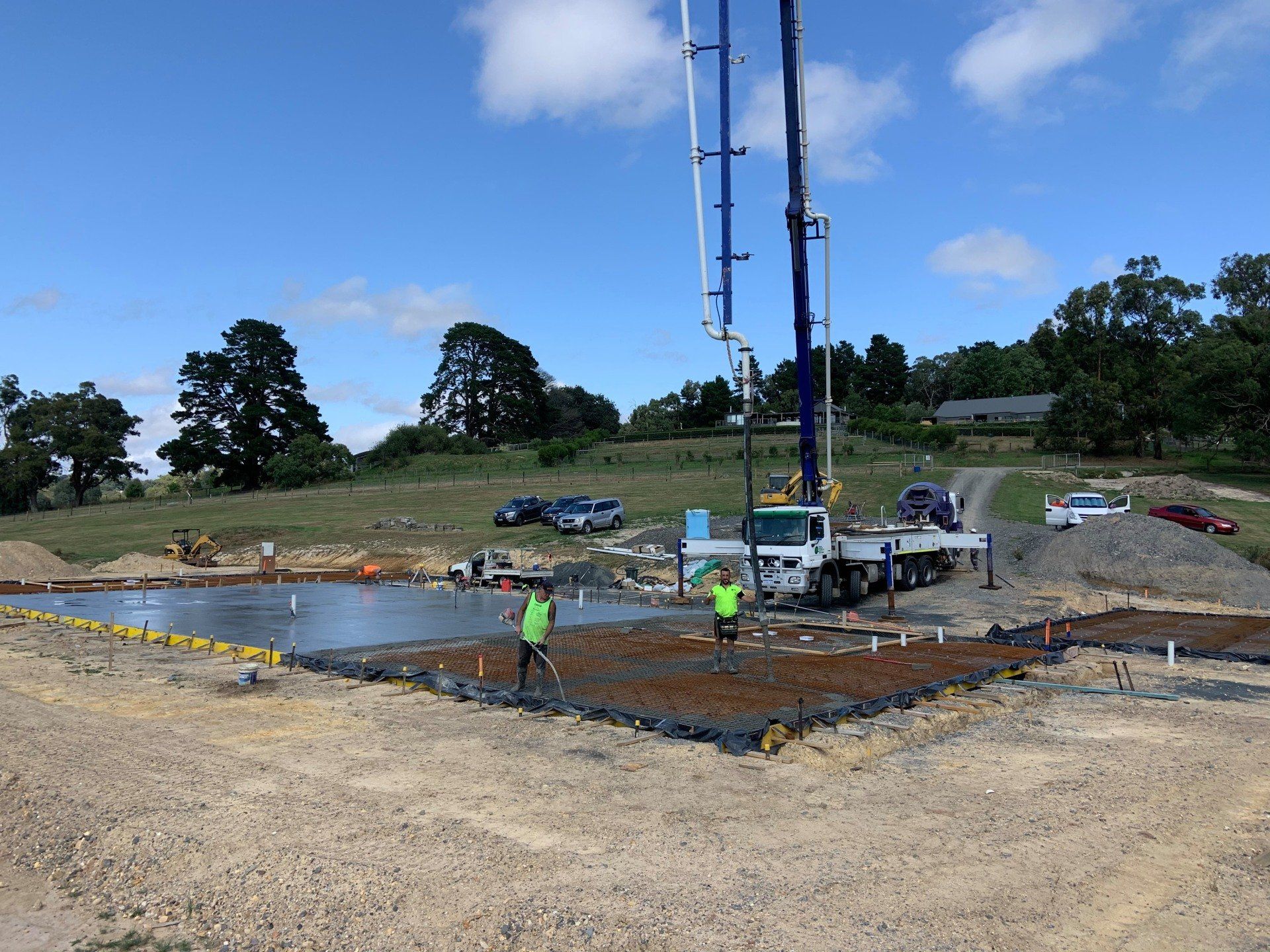 cement pump on steel bars reinforcement