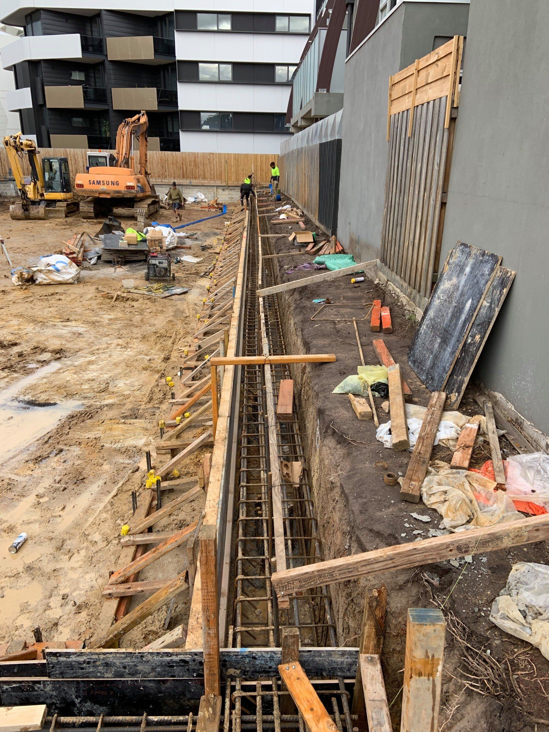 Digging area and steel bars installation