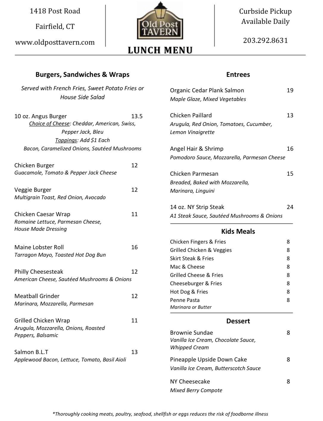 Old Post Tavern Food Specials Fairfield CT