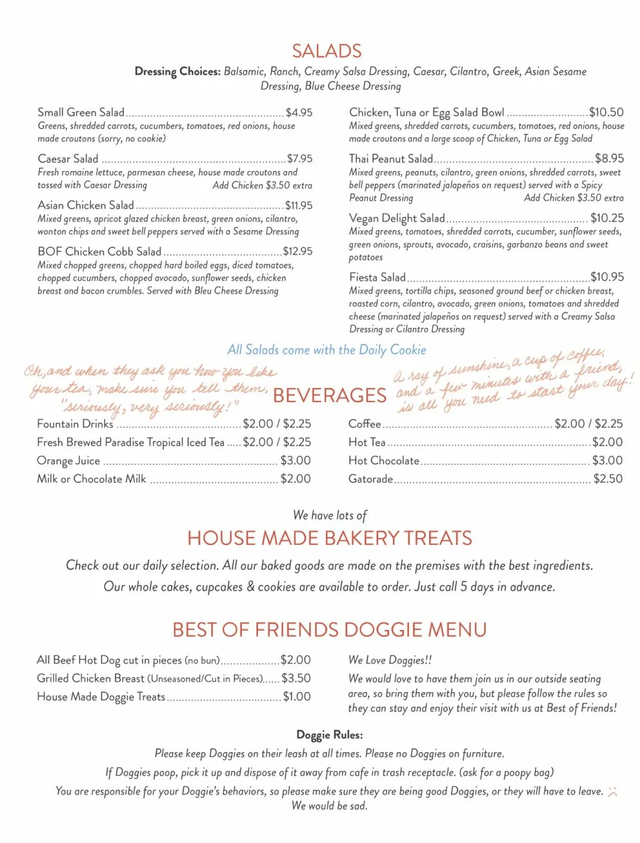 Best Of Friends Cafe Menu