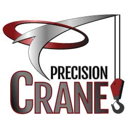 A logo for precision crane , a company that sells cranes.