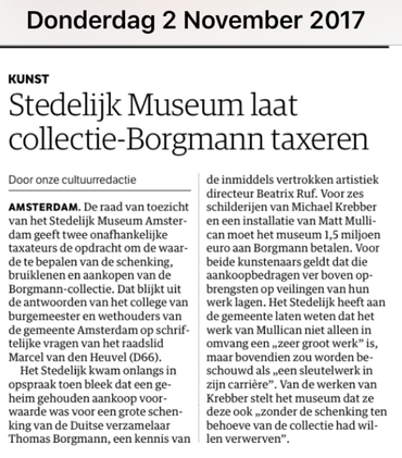 Artikel NRC 2 november 2017 over de collectie-Borgmann