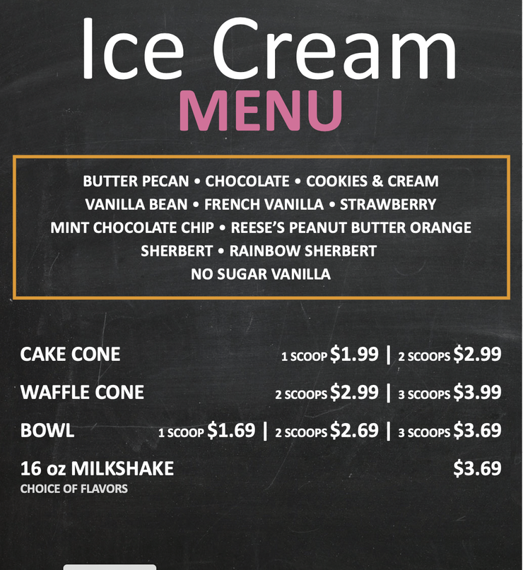 SCOOPS MENU