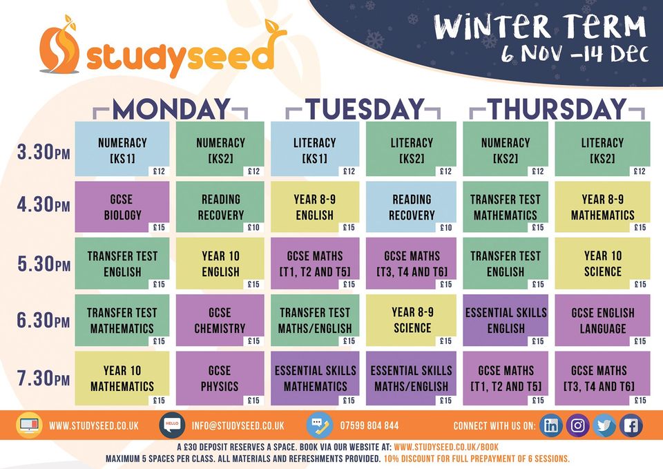 Studyseed Winter Timetable Craigavon After school Classes And Tuition 