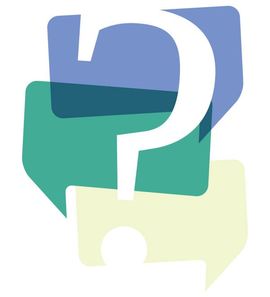 question mark in coloured speech bubbles