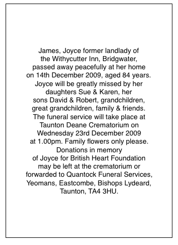 Newspaper Notices For Funeral In Taunton Somerset