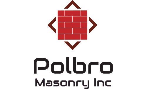 The logo for polbro masonry inc shows a red brick in a square.