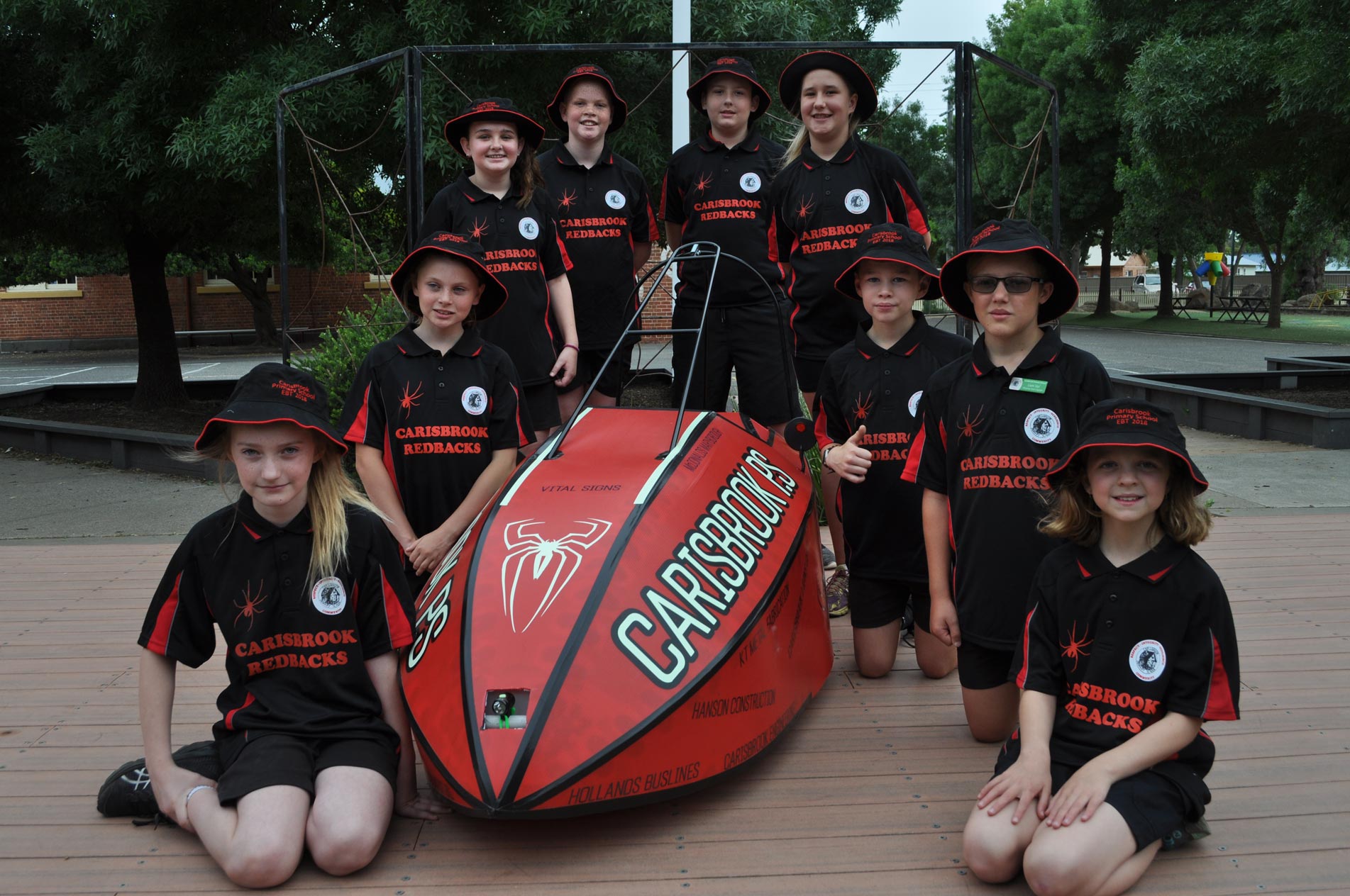Carisbrook students with car like object