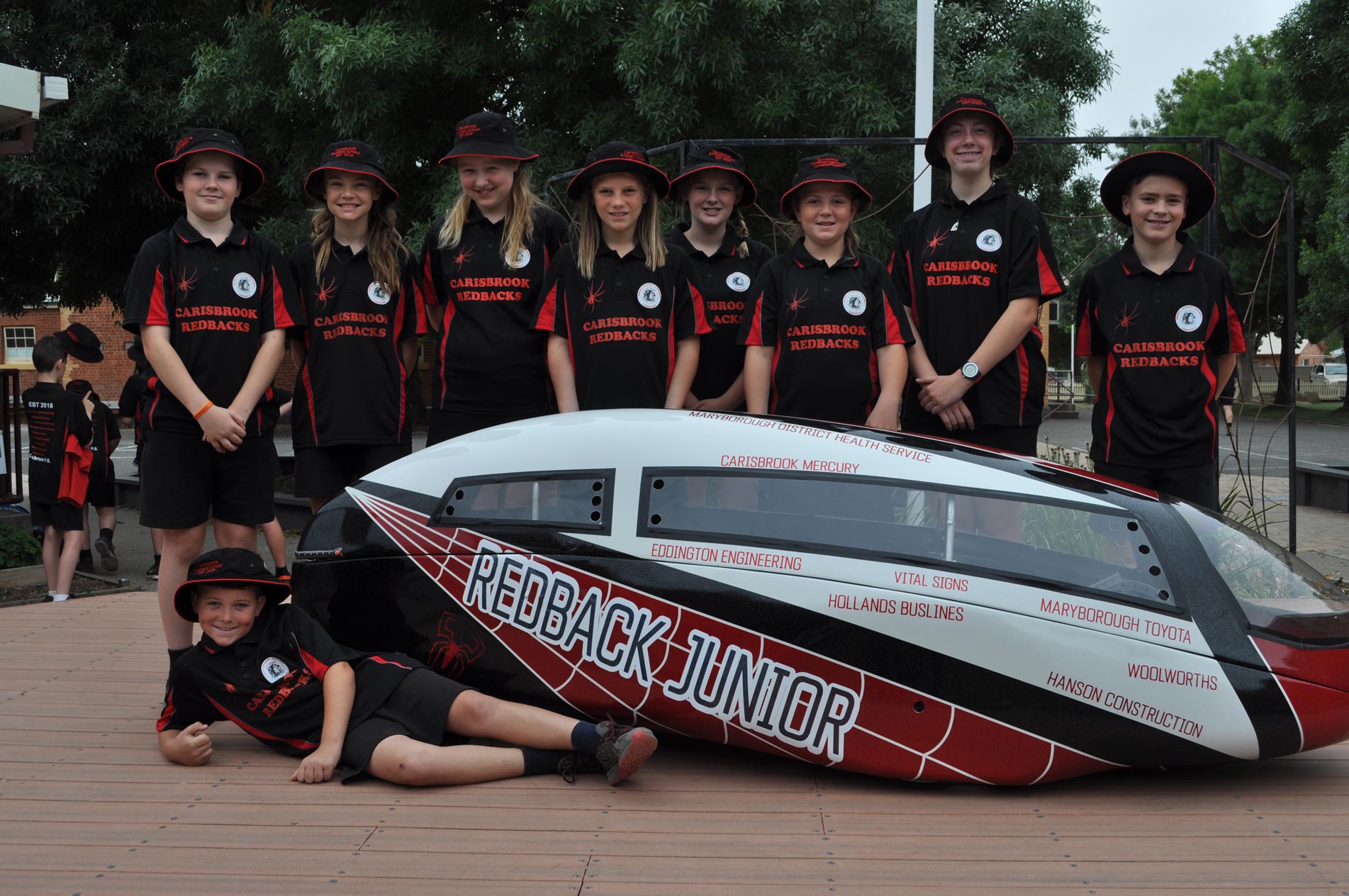 Carisbrook students with long car