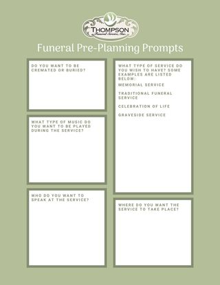Funeral Planning Worksheet Thompson Funeral Services