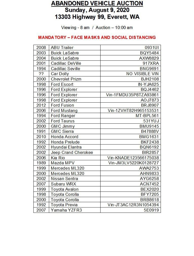 Vehicle AuctionEverett, WA Mary's Towing