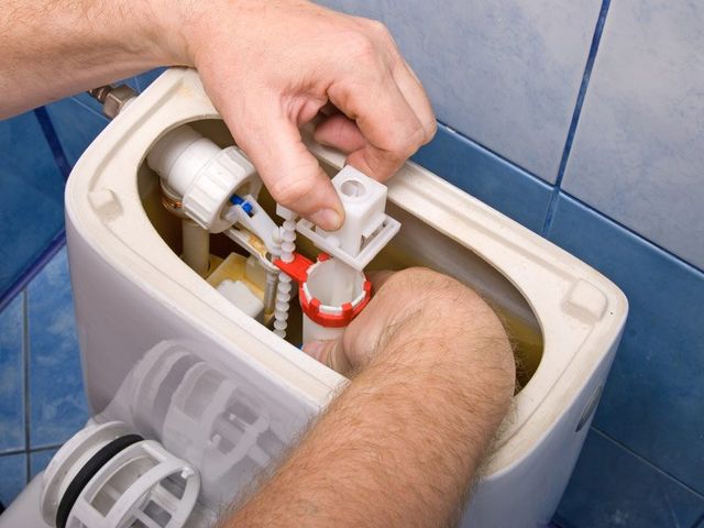 plumber fixing toilet mechanism