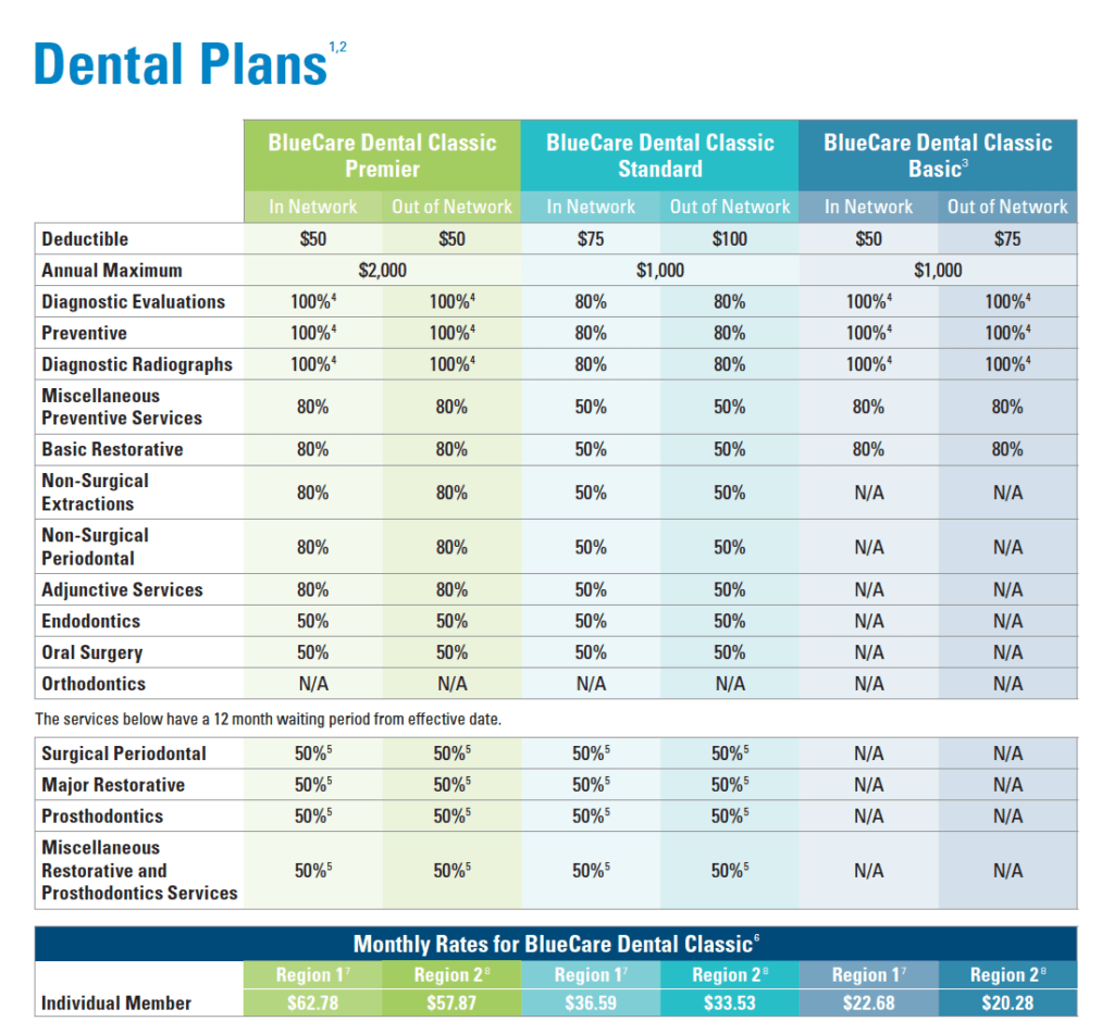 BlueCare Dental Classic℠ for Individuals and BlueCare Vision Insure