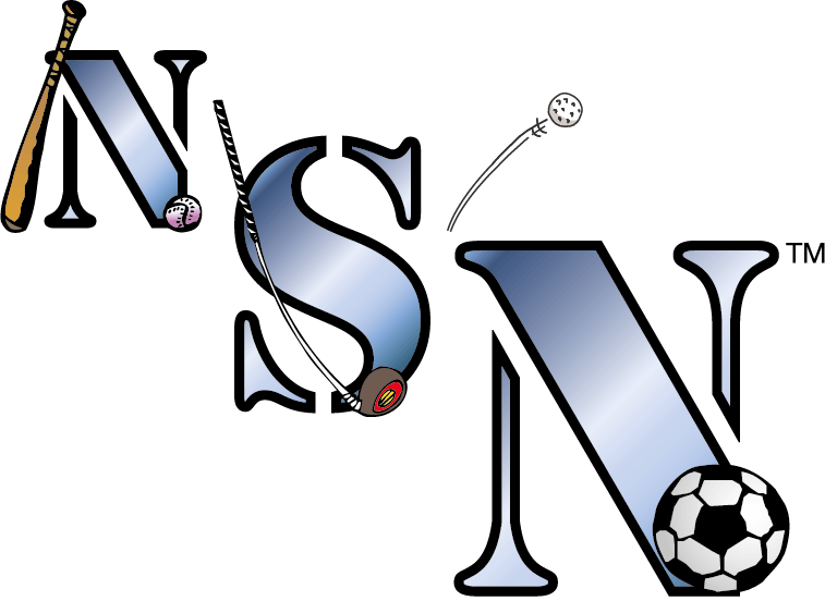 A logo for nsn shows a baseball bat and a soccer ball