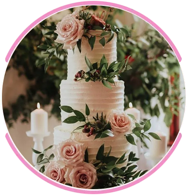 pink coloured cake with floral design