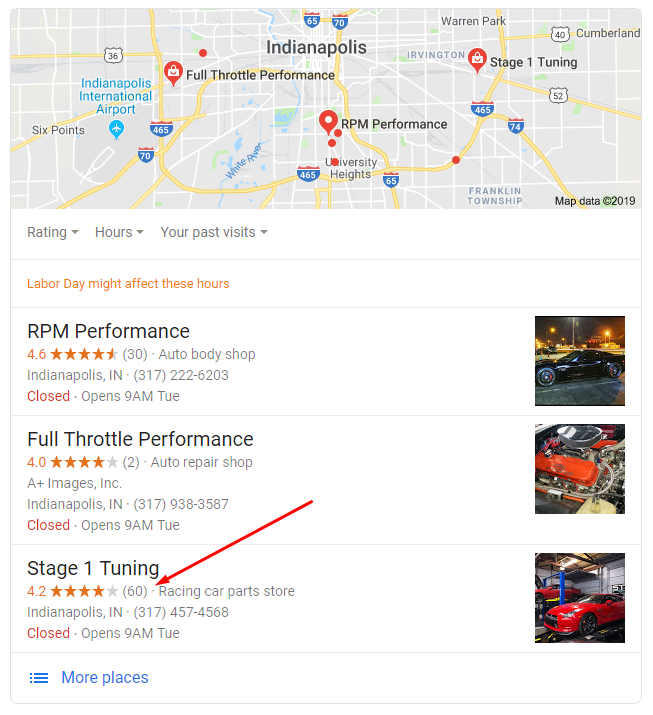 Google listings for 