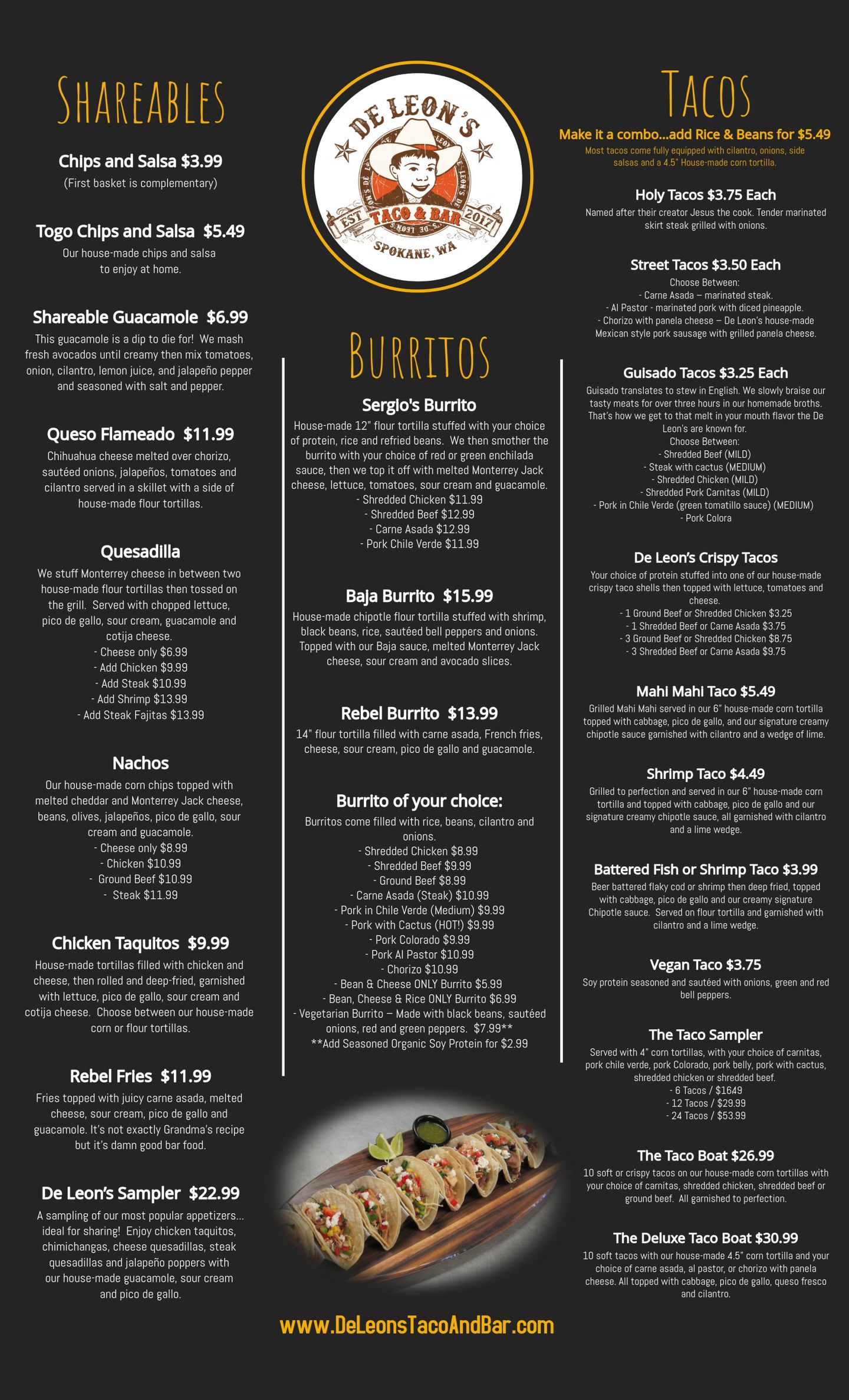 De Leon's Taco & Bar Menu Spokane Wa