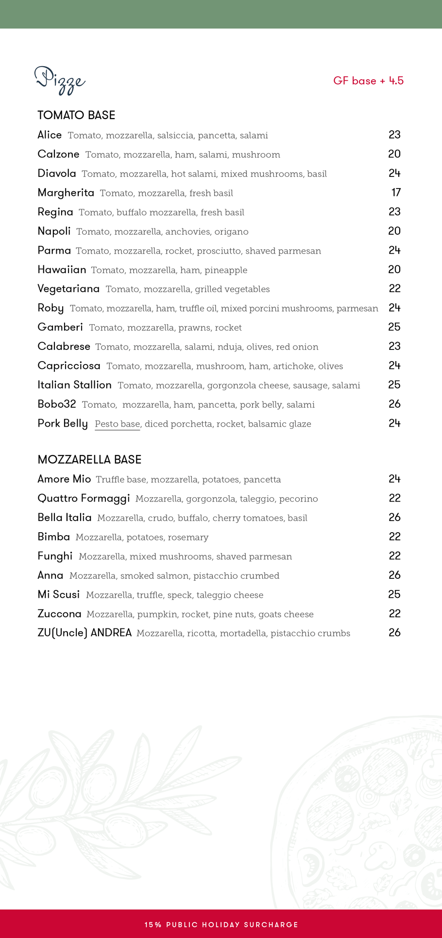 Menu Bella Italia
