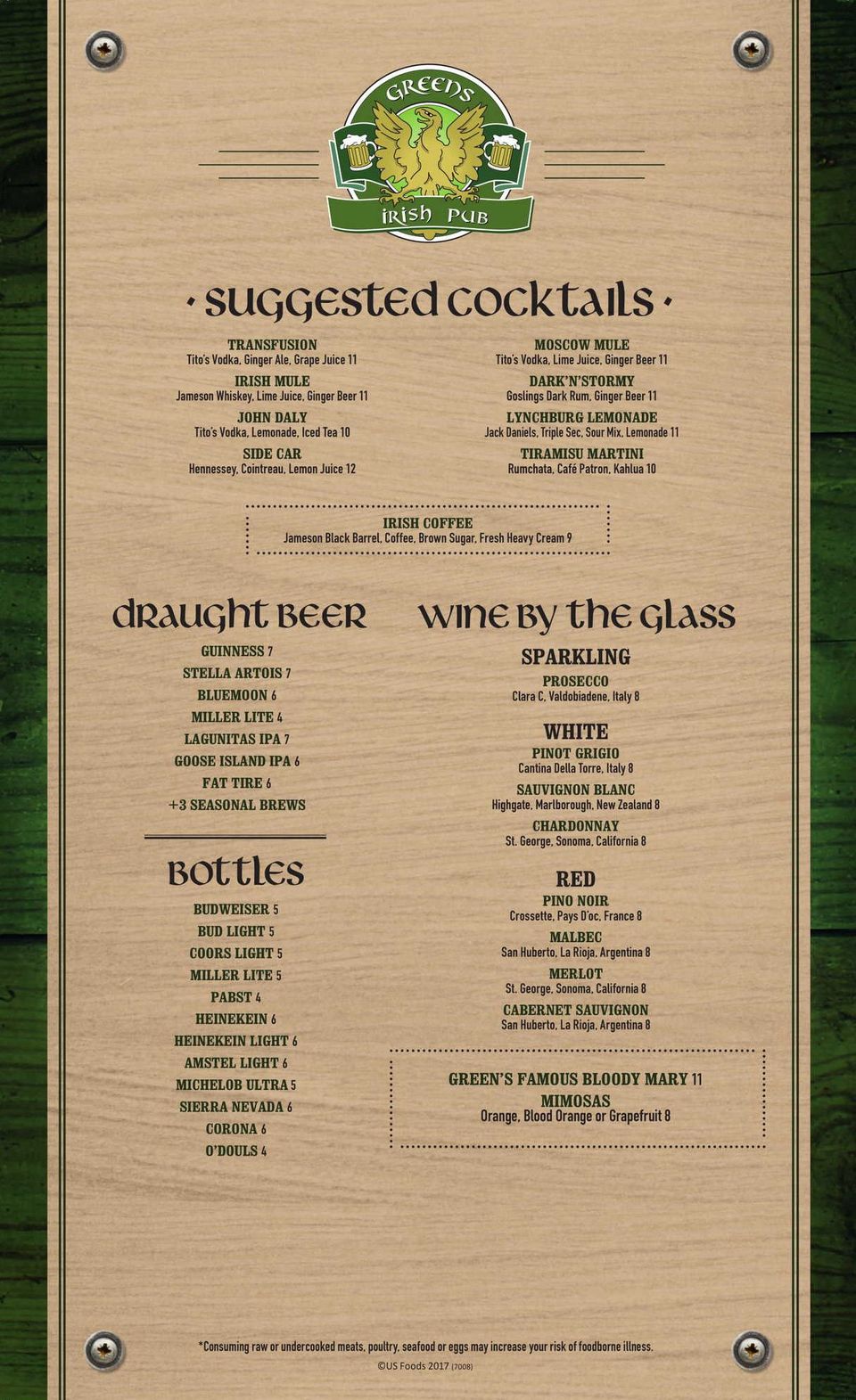 Green's Irish Pub Drink Menu 516.570.6220