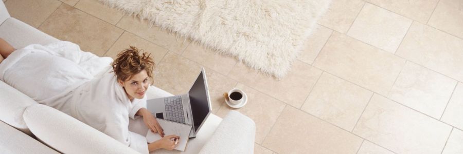 tile, woman lay on sofa