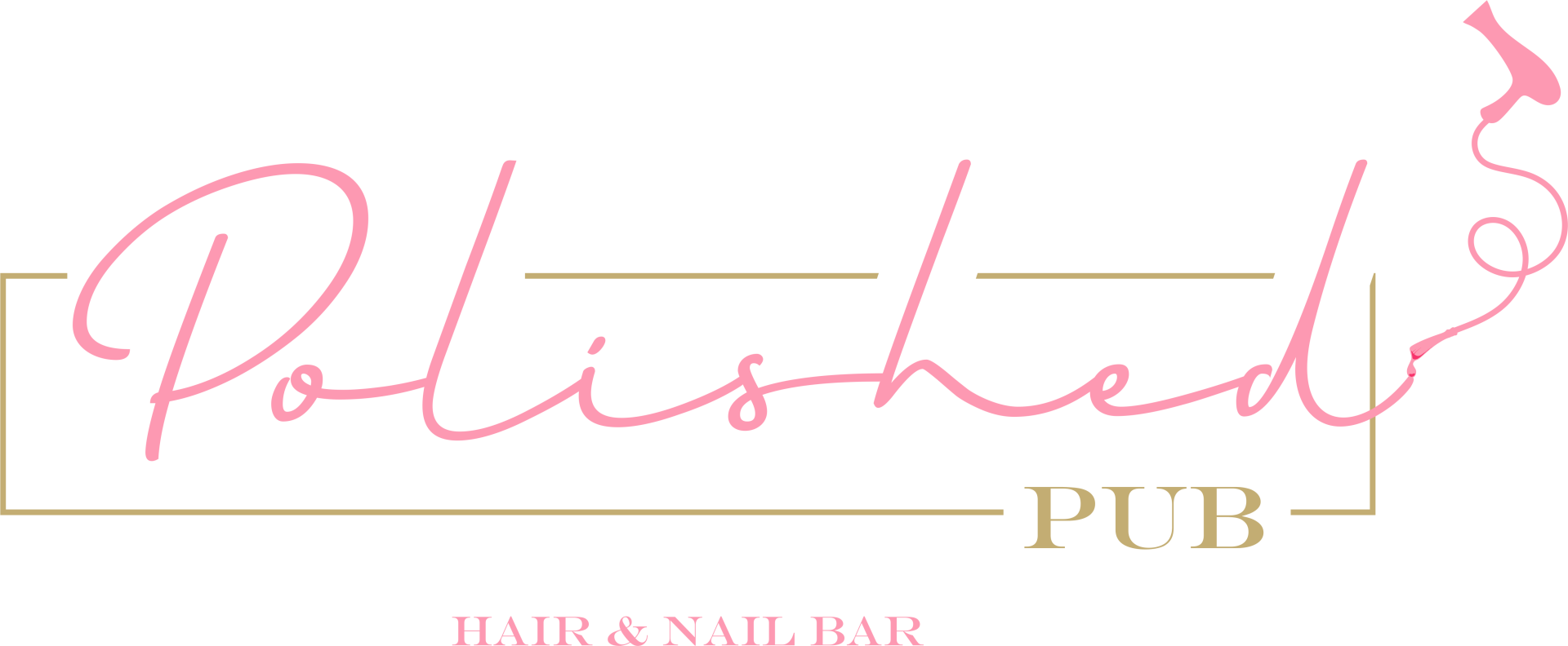 A pink and gold logo for a hair and nail bar.