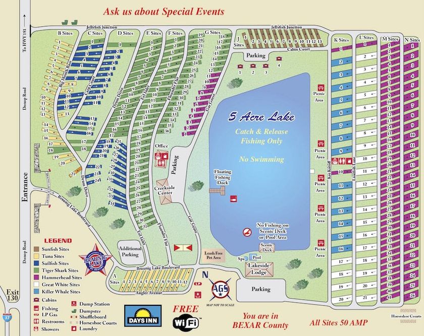 San Antonio RV Park Layout | Braunig Lake RV Resort