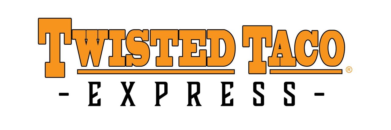 A logo for twisted taco express on a white background