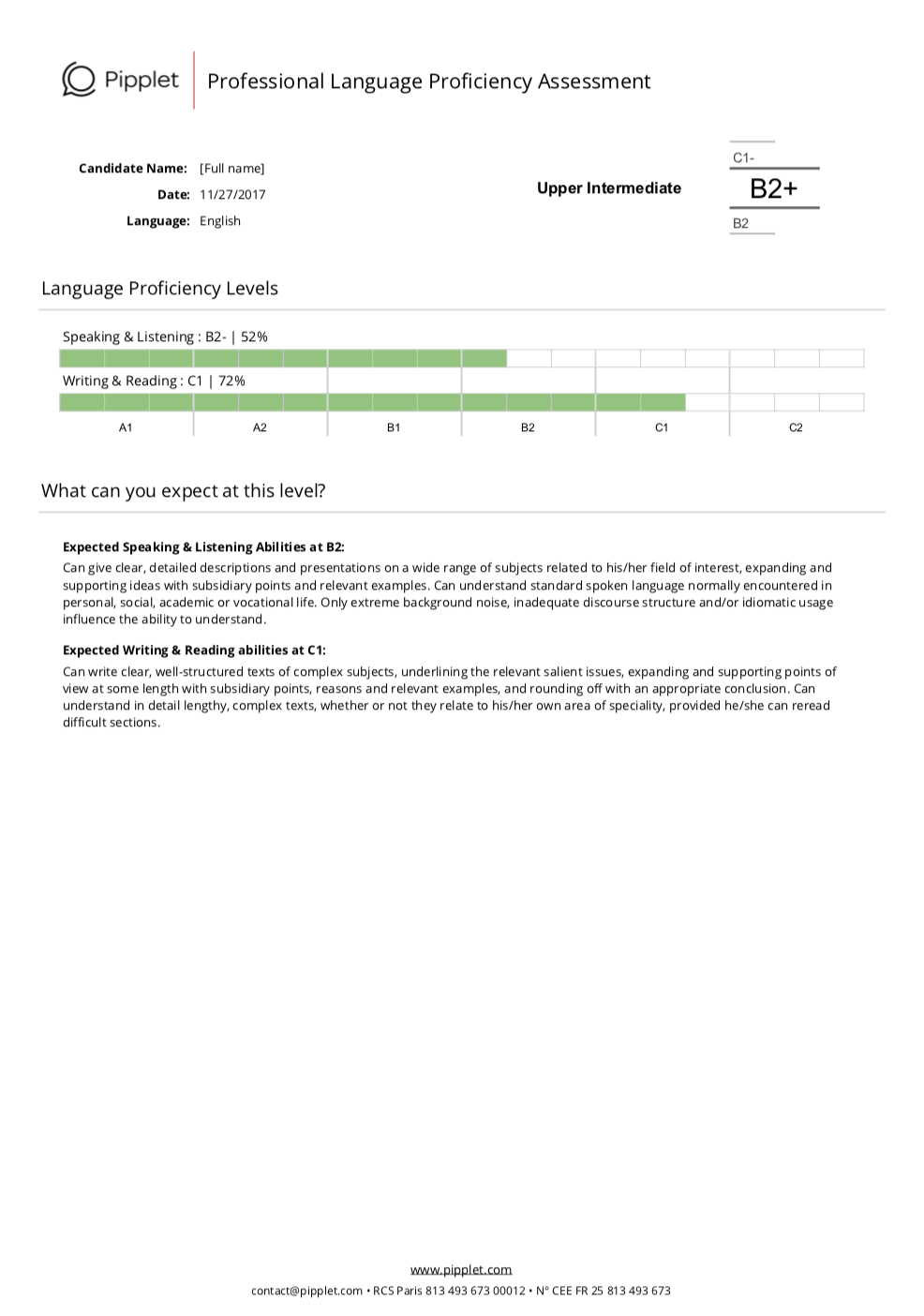 Screening certificate a foreign language proficiency certificate