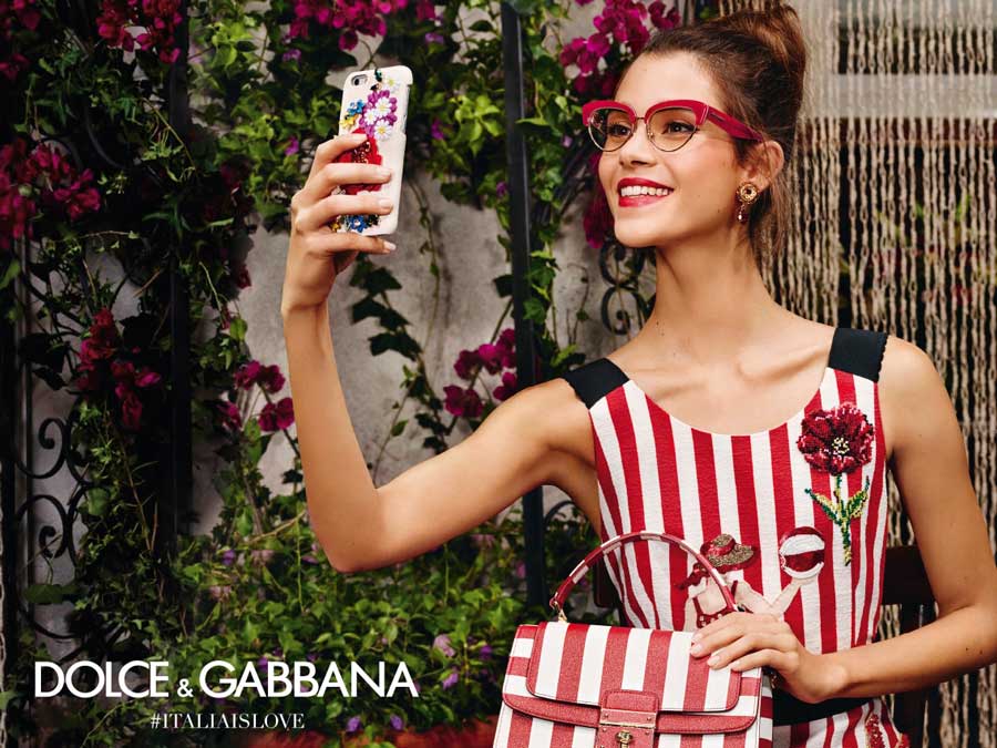 women with red glasses