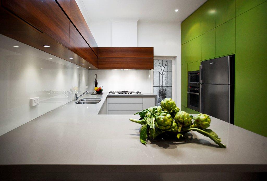 green and wood modern kitchen