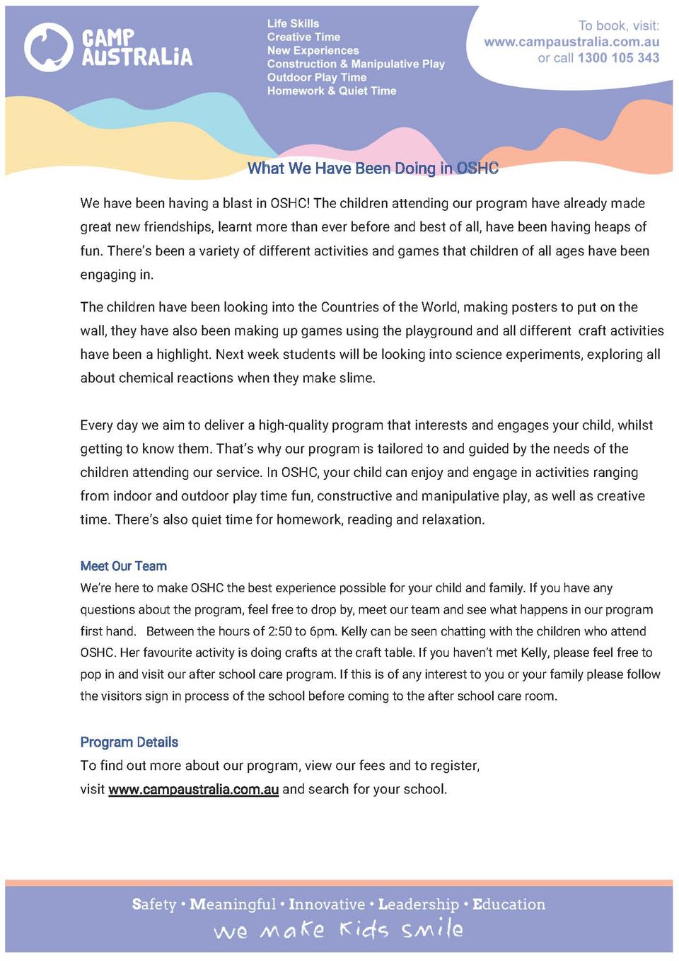 Camp Australia After School Care: Looking at Countries of the World