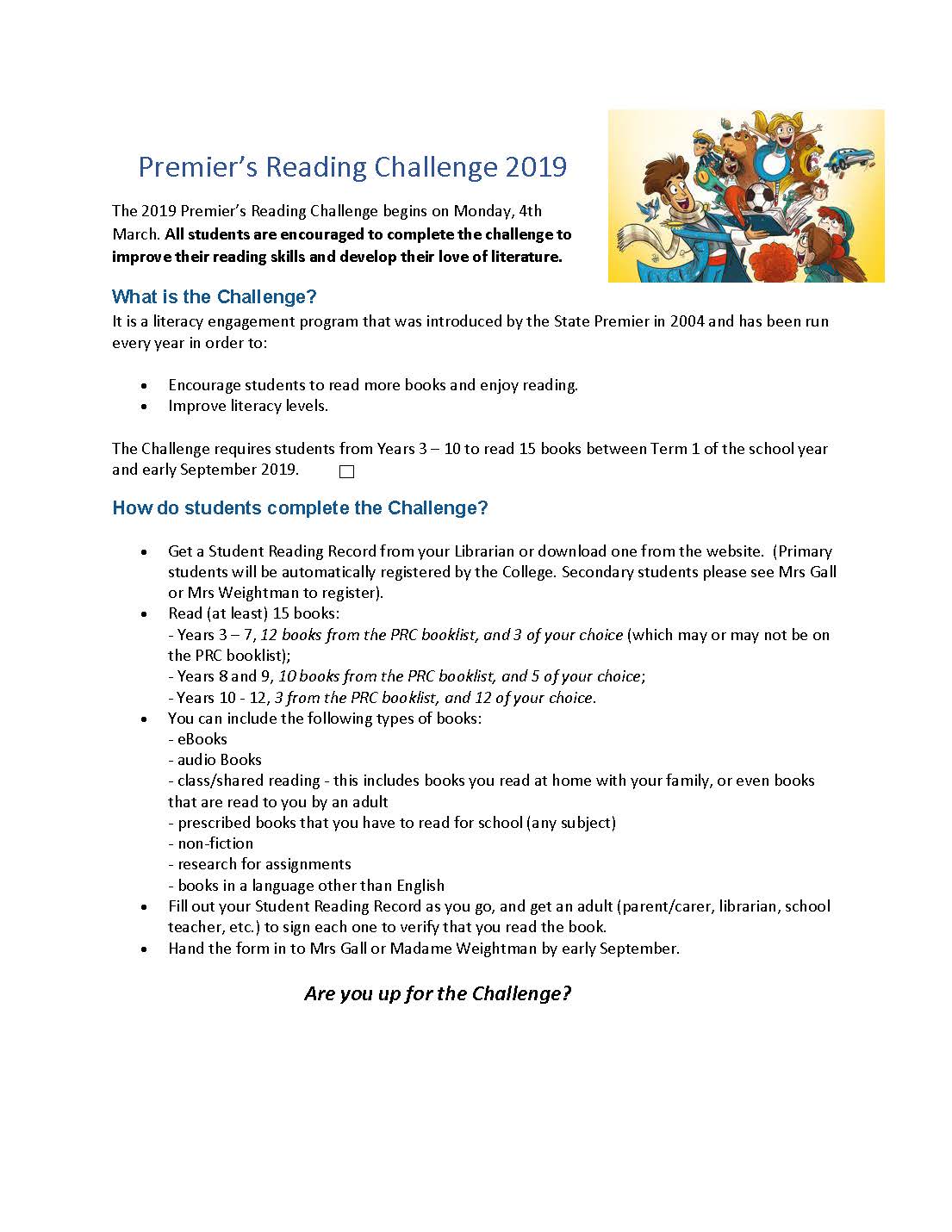 Premier's Reading Challenge launches for 2019