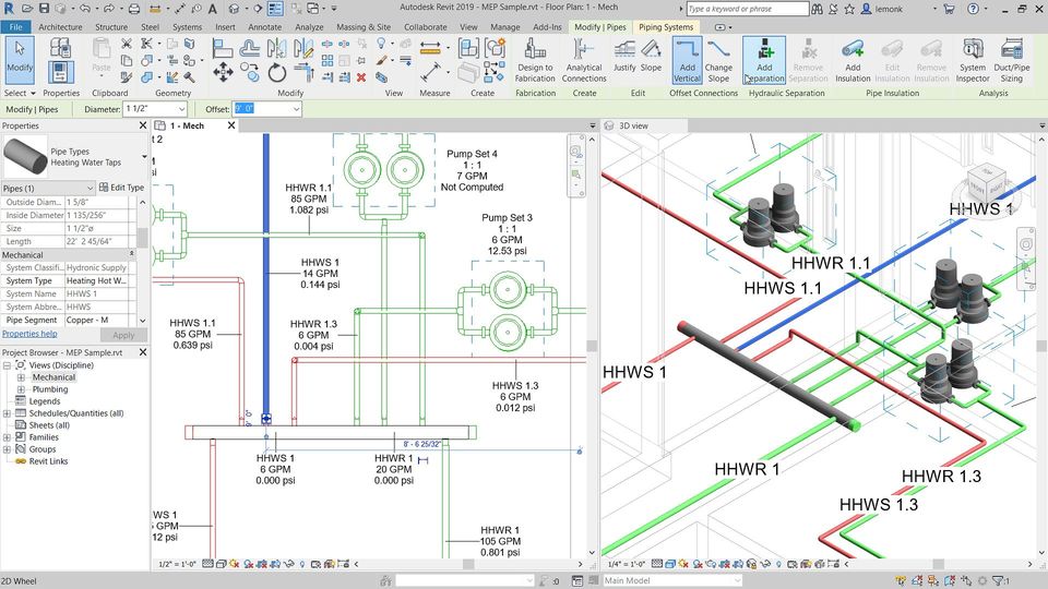 revit complex piping network design