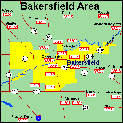 Bakersfield Zip Code Map California - Gambaran