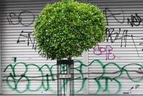 Graffiti removal work on an industrial site.