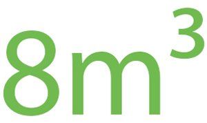capacity size text image 8m³ written in green
