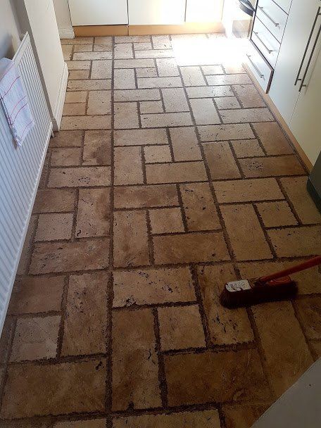 Tumbled Travertine Tile Floor And Grout Cleaning And Sealing In