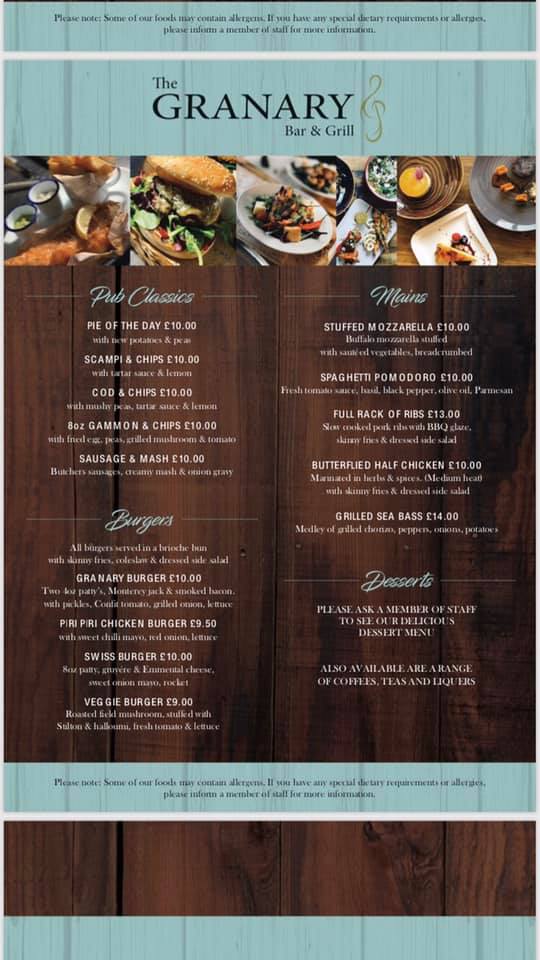 Pub Menu The Granary