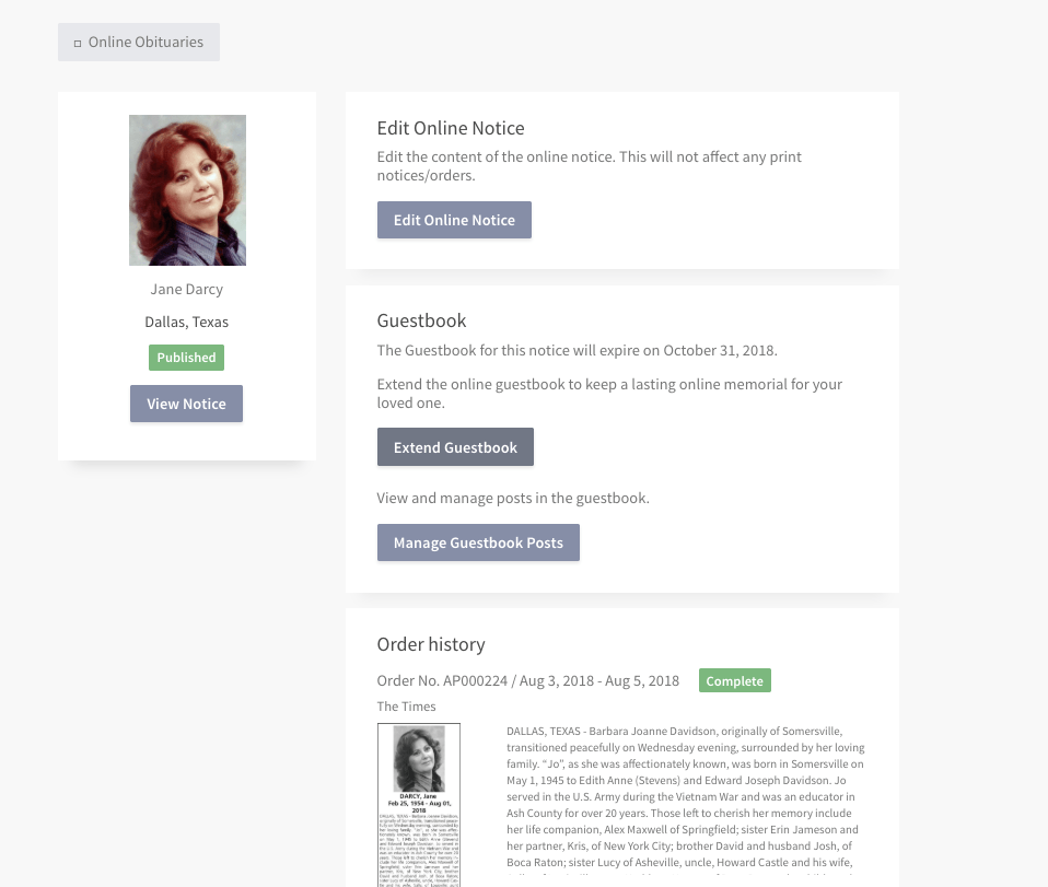 The online Guestbook features and benefits for obituaries