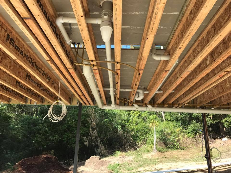 piping under the wood floor