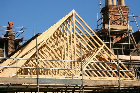 Gable roof timber frame under construction