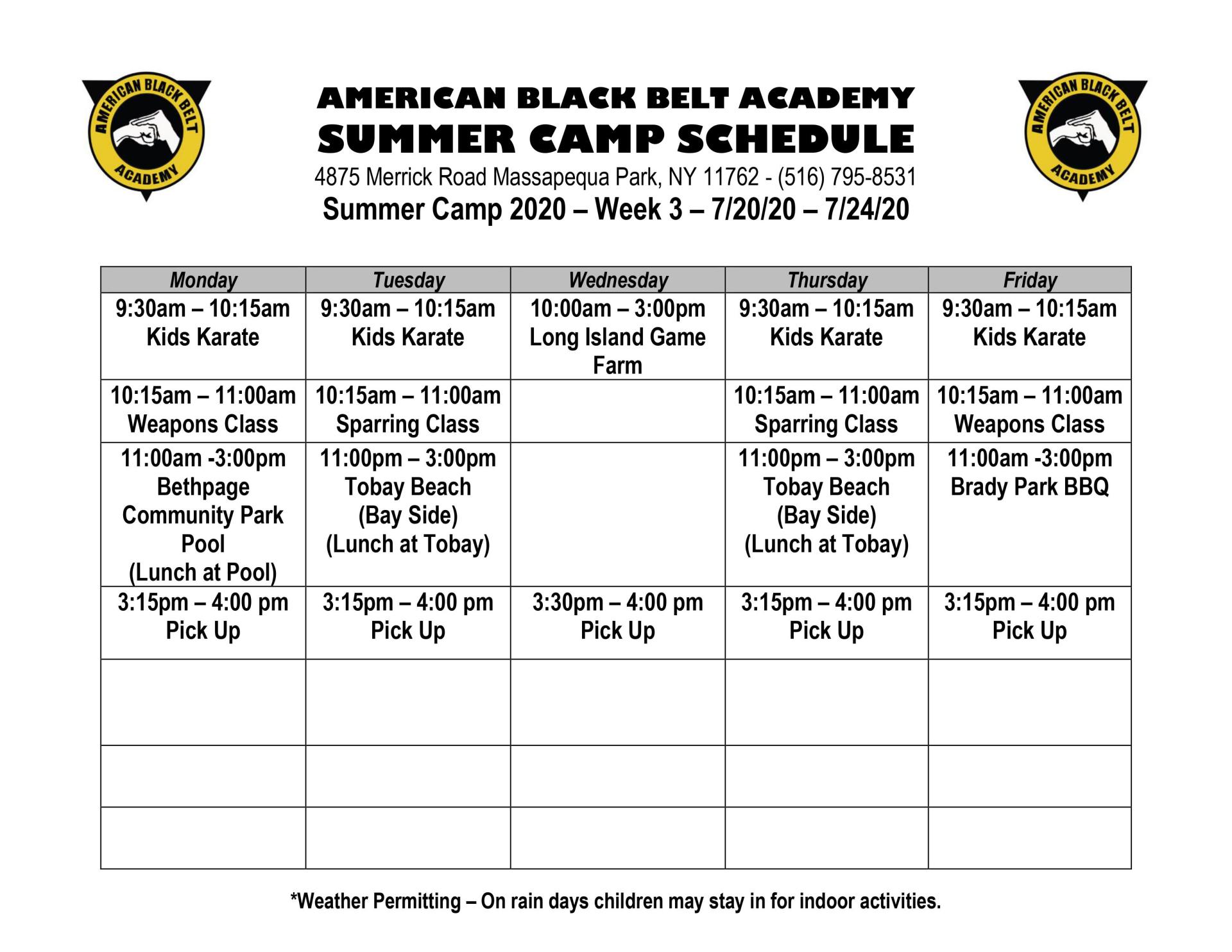 Summer Camp Schedules | Kids Karate & Jiu Jitsu | Massapequa Park, NY