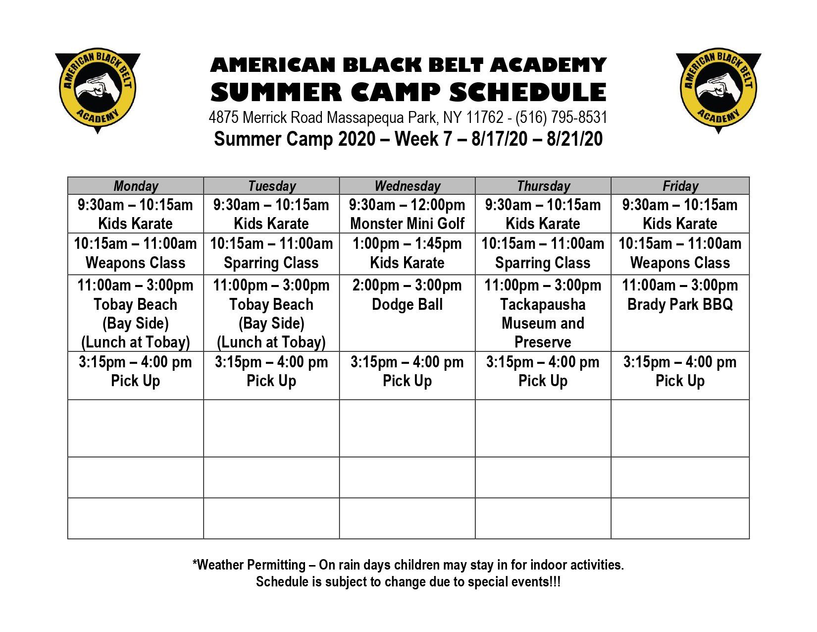 Summer Camp Schedules | Kids Karate & Jiu Jitsu | Massapequa Park, NY