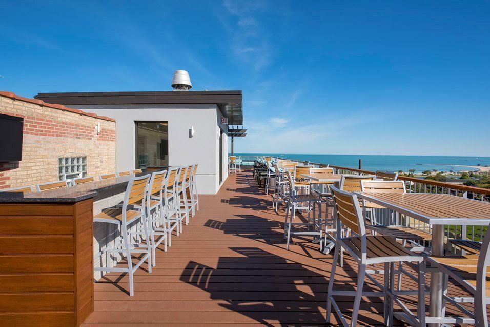 rooftop terrace with seating at Belden-Stratford