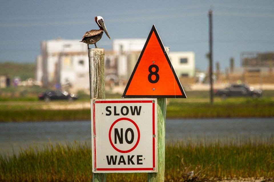 Stock photo of a no-wake sign for boaters.